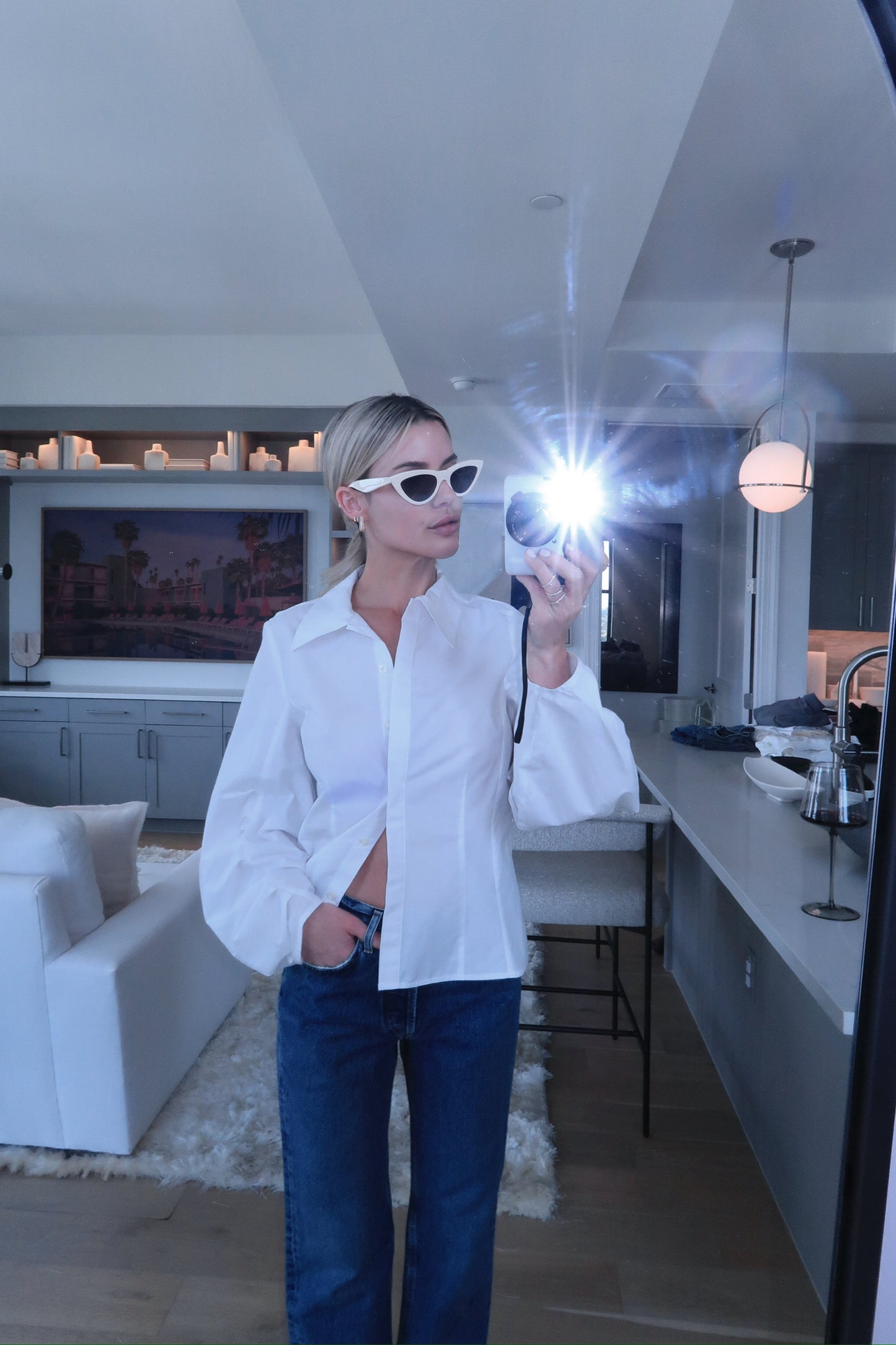 pleated button down
