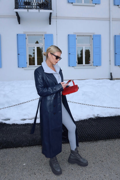 The Navy Leather Trench Coat