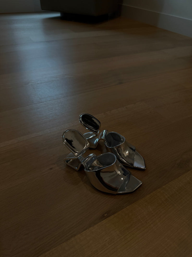 Sergio Rossi Metallic Silver Heeled Sandals — 37.5