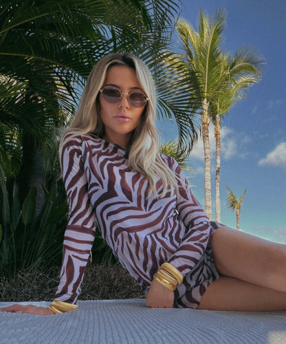Bond-Eye Gisele 2.0 Mini Dress in Zebra Mesh
Size XS/S