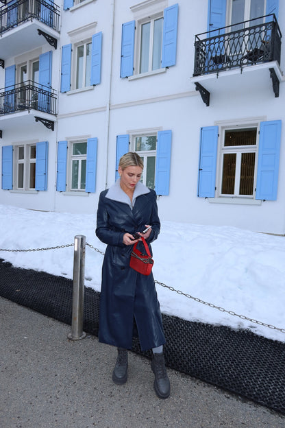 The Navy Leather Trench Coat