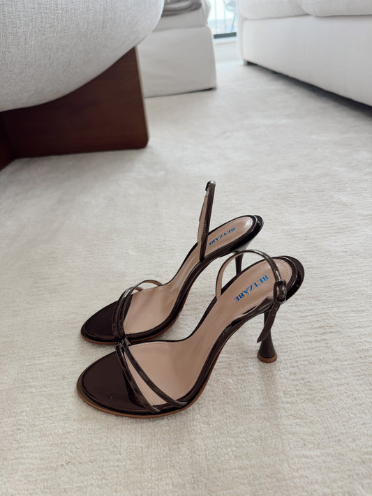The Chocolate Patent Slingback Heels