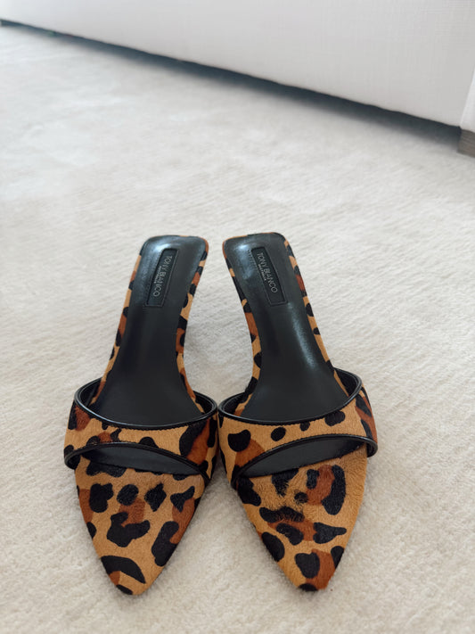 The Leopard Pony Hair Kitten Heel Mules